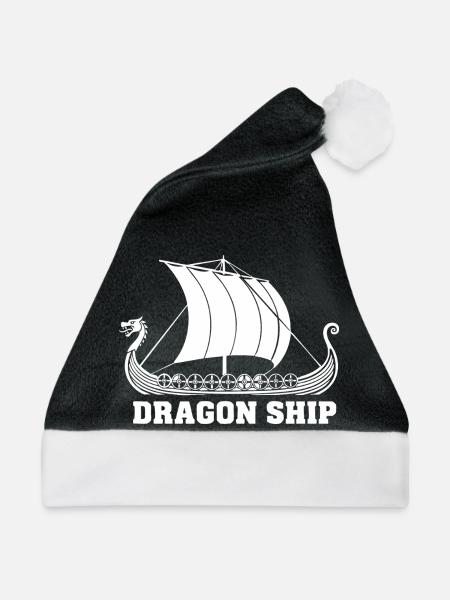 Drakkar-Drachen-Schiff Wikinger-Norse-Schiff - Weihnachtsmütze - Schwarz/Weiß - Vorne