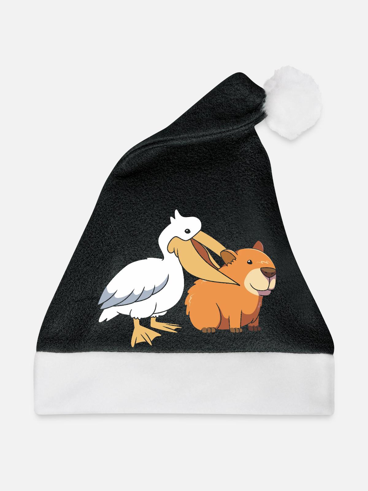 Capybara Capibara - Weihnachtsmütze - Schwarz/Weiß - Vorne