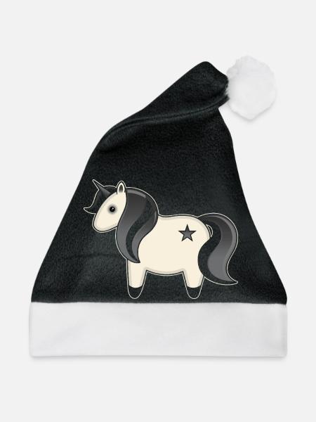 Gothic Kawaii Einhorn - Weihnachtsmütze - Schwarz/Weiß - Vorne