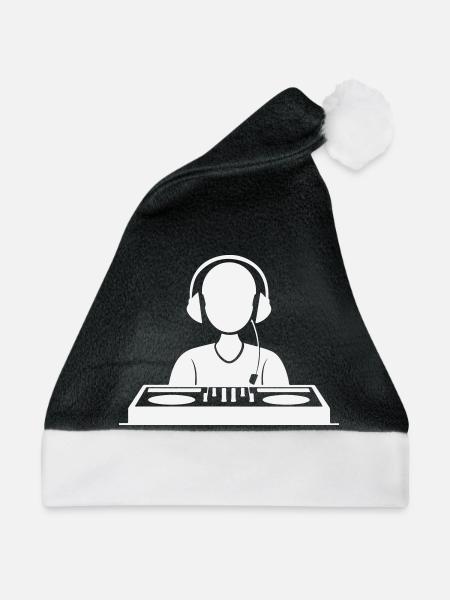 DJ-Mixer Silhouette mit Kopfhörern - Weihnachtsmütze - Schwarz/Weiß - Vorne