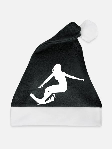Surfergirl - Surfen - Surfboard - Weihnachtsmütze - Schwarz/Weiß - Vorne