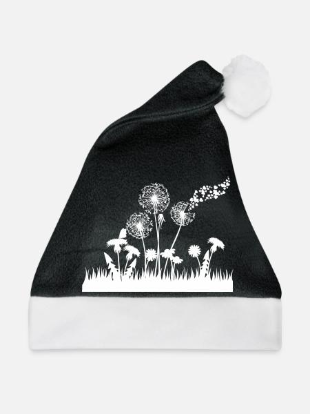 Pusteblumen Silhouette auf Gras - Weihnachtsmütze - Schwarz/Weiß