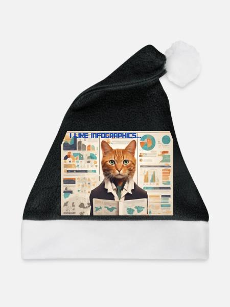 Infografik Katze - Weihnachtsmütze - Schwarz/Weiß