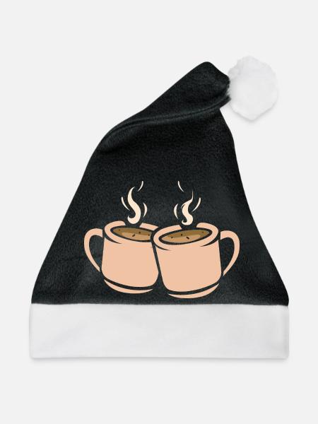Zwei Kaffeetassen Illustration - Weihnachtsmütze - Schwarz/Weiß