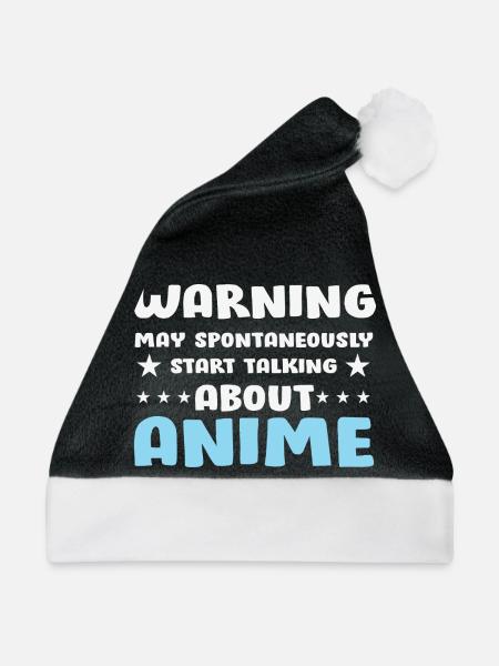 Anime Gesprächs-Warnung Spruch Shirt - Weihnachtsmütze - Schwarz/Weiß