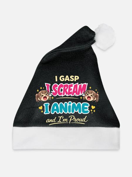 Anime-fangirl Schreit Anime-reaktion - Weihnachtsmütze - Schwarz/Weiß