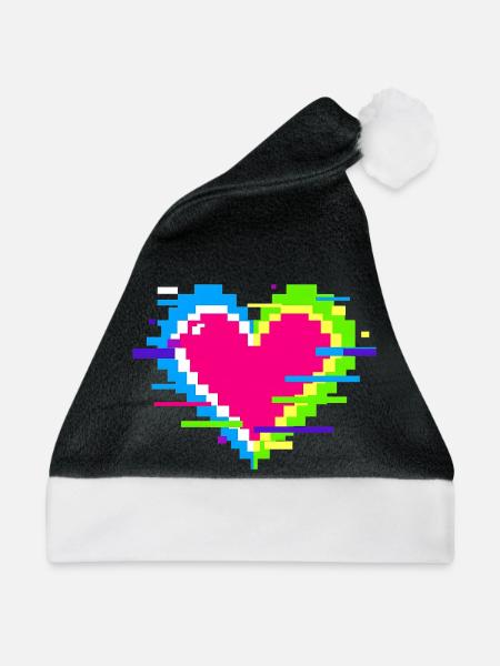 Pixelherz Neon Glitch Regenbogen - Weihnachtsmütze - Schwarz/Weiß