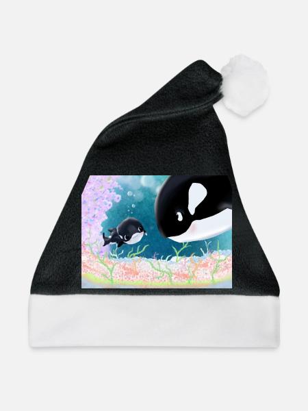 Kleine Orca-Freundschaft Unterwasser - Weihnachtsmütze - Schwarz/Weiß - Vorne