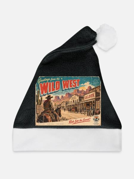 Grüße von der Wildwest-Retro-Postkarte - Weihnachtsmütze - Schwarz/Weiß
