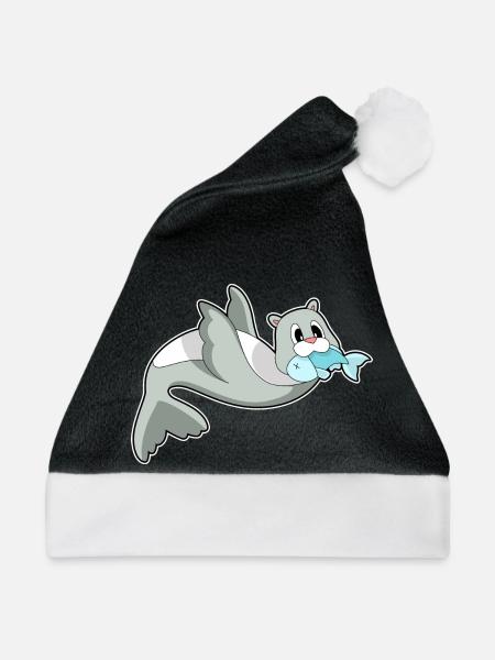 Seehund Fisch - Weihnachtsmütze - Schwarz/Weiß