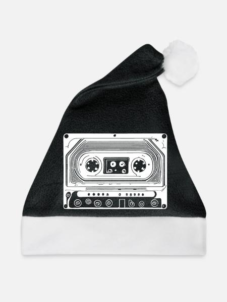 Retro Design Audio Kassette - Weihnachtsmütze - Schwarz/Weiß