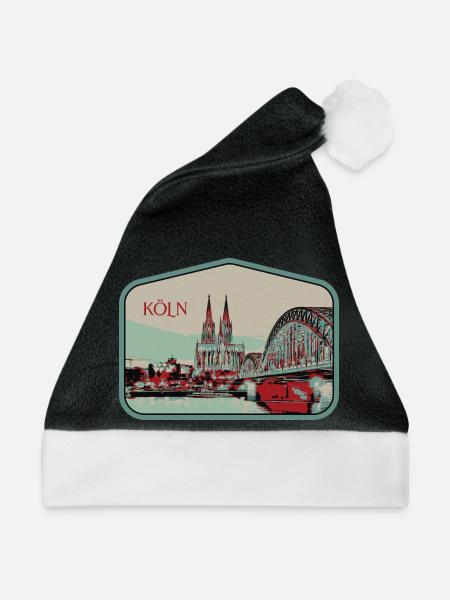 Panoramablick Köln Illustration - Weihnachtsmütze - Schwarz/Weiß