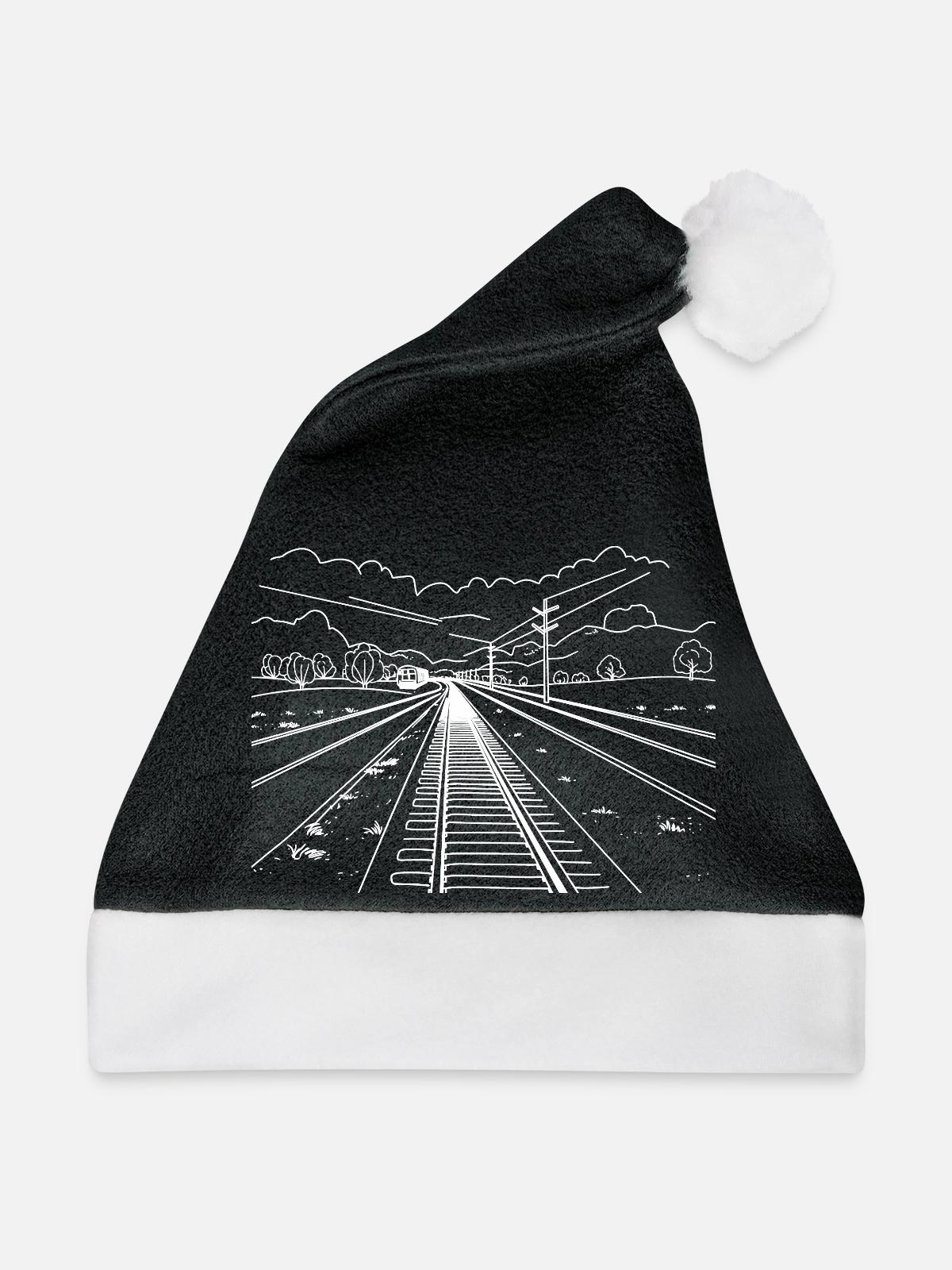 Eisenbahnstrecke - Weihnachtsmütze - Schwarz/Weiß - Vorne
