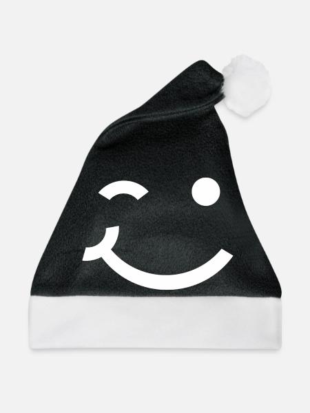 Zwinkerndes Gesicht, zwinkerndes Lächeln - Weihnachtsmütze - Schwarz/Weiß