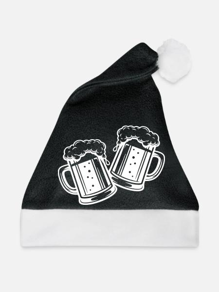 Bierglas Bier Anstossen - Weihnachtsmütze - Schwarz/Weiß