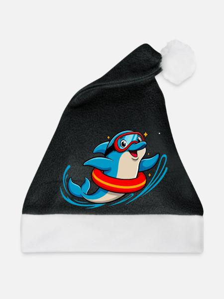 Lustiger Delfin mit Taucherbrille - Weihnachtsmütze - Schwarz/Weiß
