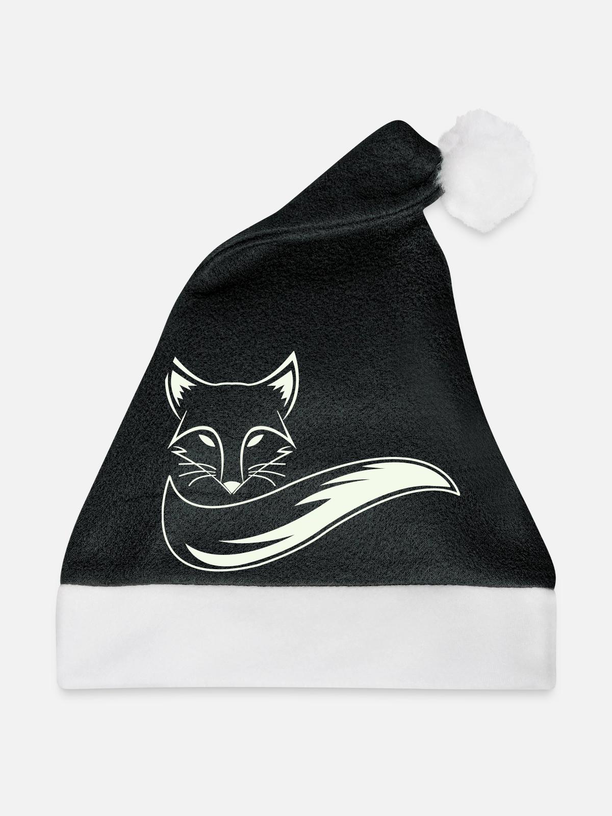 Fuchs Silhouette mit Schweif - Weihnachtsmütze - Schwarz/Weiß - Vorne