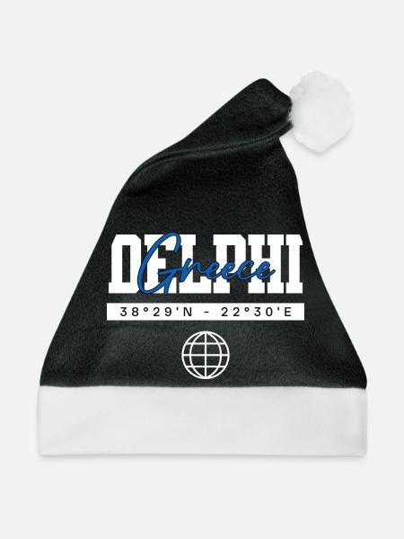 Delphi Griechenland Koordinaten Reise Souvenir - Weihnachtsmütze - Schwarz/Weiß - Vorne