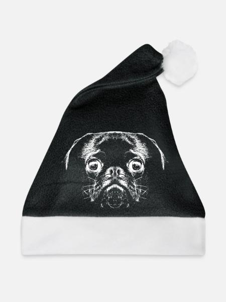 Mops / Gesicht / Kopf - Weihnachtsmütze - Schwarz/Weiß
