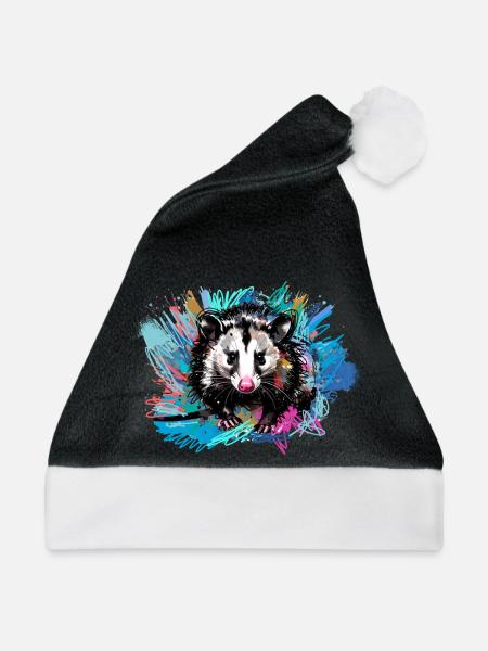 Opossum, ilustration,Beutelratte, bunt, Graffiti - Weihnachtsmütze - Schwarz/Weiß