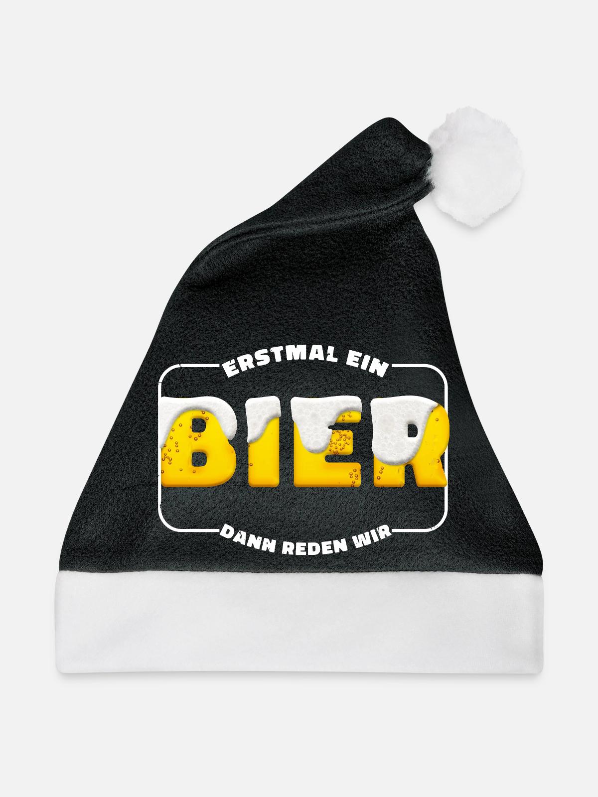 Erstmal Bier – Damm Reden Wir - Weihnachtsmütze - Schwarz/Weiß - Vorne