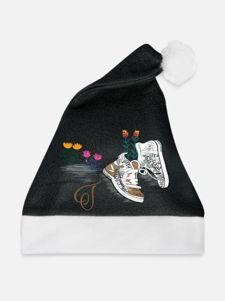 Wanderschuhe mit Blumen - Weihnachtsmütze - Schwarz/Weiß