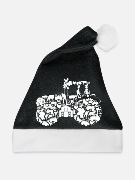 Traktor Silhouette - Weihnachtsmütze - Schwarz/Weiß - Vorne