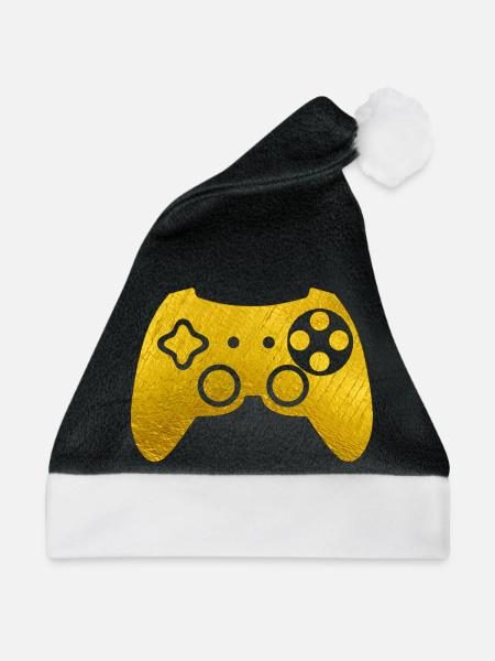 Goldenes Gamepad - Weihnachtsmütze - Schwarz/Weiß