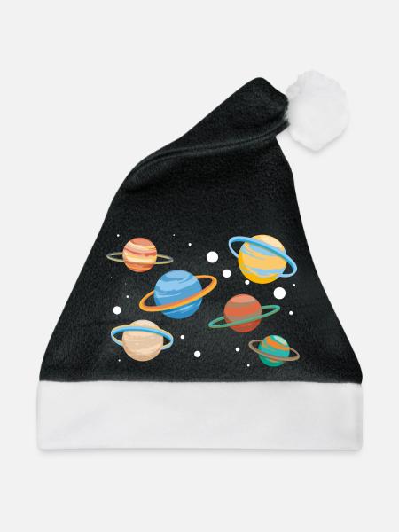 Saturn Planeten - Weihnachtsmütze - Schwarz/Weiß - Vorne