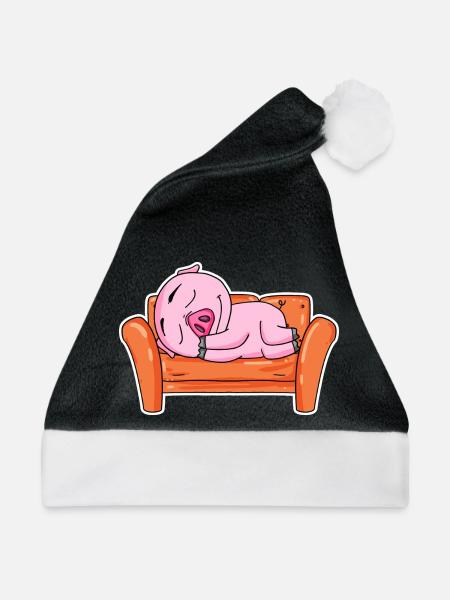 Schwein NIedlich ausschlafen Schlaf - Weihnachtsmütze - Schwarz/Weiß - Vorne