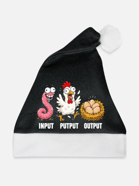 Input Output Trio: Hahn Wurm Eier - Weihnachtsmütze - Schwarz/Weiß - Vorne