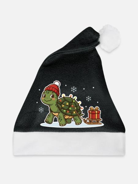 Weihnachtsschildkröte mit Schlitten - Weihnachtsmütze - Schwarz/Weiß - Vorne