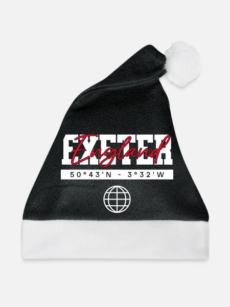 Exeter England Koordinaten Reise Souvenir - Weihnachtsmütze - Schwarz/Weiß - Vorne