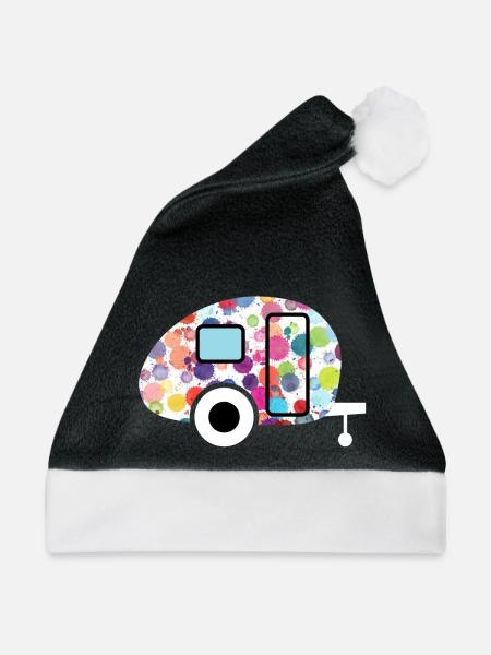 Wohnwagen Caravan Camping Kleckse Outdoor bunt - Weihnachtsmütze - Schwarz/Weiß - Vorne