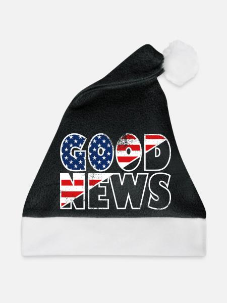 GOOD NEWS Stars and Stripes Bibelvers Evangelium - Weihnachtsmütze - Schwarz/Weiß - Vorne
