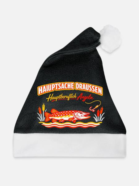 Hauptsache Draußen Angeln Fischdesign - Weihnachtsmütze - Schwarz/Weiß