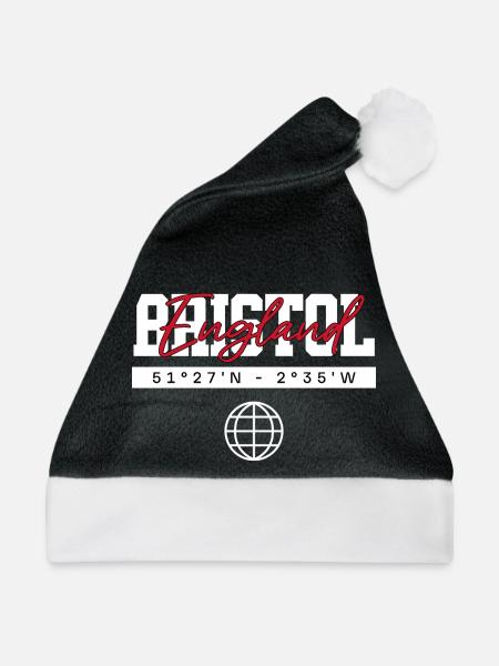 Bristol England Koordinaten Reise Souvenir - Weihnachtsmütze - Schwarz/Weiß - Vorne