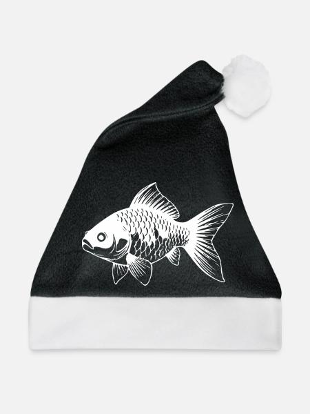 Süßer Goldfisch Comic Haustier Aquarium Geschenk - Weihnachtsmütze - Schwarz/Weiß - Vorne
