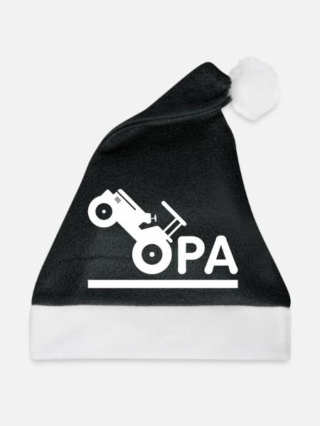Opa mit Traktor – Weiß - Weihnachtsmütze - Schwarz/Weiß - Vorne