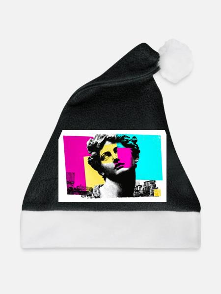 Klassische Skulptur im urbanen Pop-Art-Stil - Weihnachtsmütze - Schwarz/Weiß - Vorne