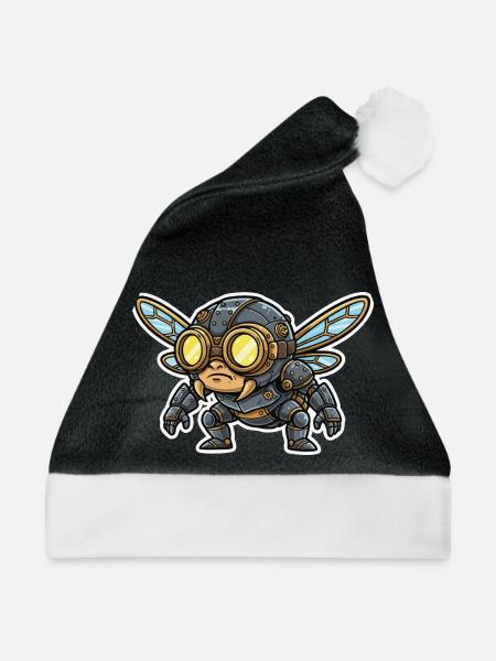 Steampunk, Kampf, Fliegen, Rüstung, Stahl und Messing - Weihnachtsmütze - Schwarz/Weiß - Vorne