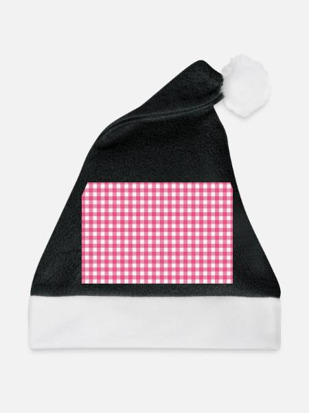 Rosa Gingham-Kariertes Muster - Weihnachtsmütze - Schwarz/Weiß