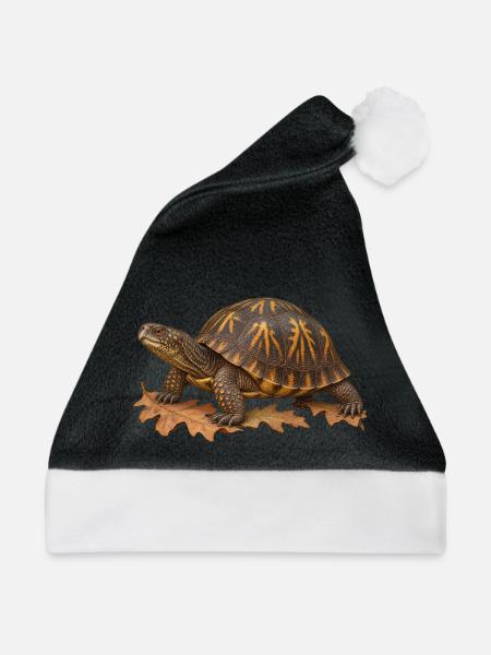 Östliche Boxschildkröte im Eichenlaubstreu - Weihnachtsmütze - Schwarz/Weiß