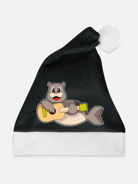 Seehund Musiker Gitarre Musik - Weihnachtsmütze - Schwarz/Weiß
