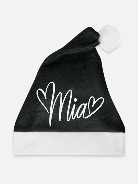 Mia Namendesign mit Herzen - Weihnachtsmütze - Schwarz/Weiß