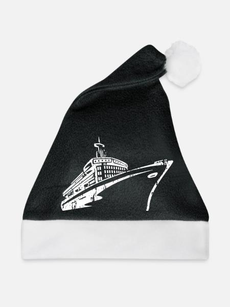 Kreuzfahrtschiff Silhouette Typografie - Weihnachtsmütze - Schwarz/Weiß