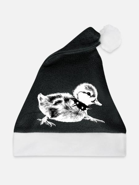 Rebel Punk Entlein – Halsketten-Design mit Stacheln - Weihnachtsmütze - Schwarz/Weiß - Vorne