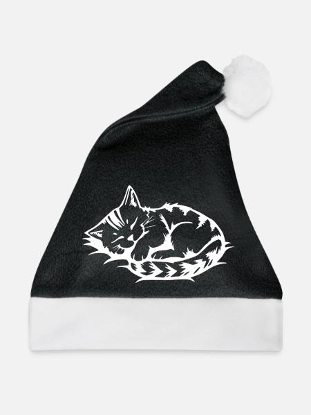 schlafende Katze weiß - Weihnachtsmütze - Schwarz/Weiß