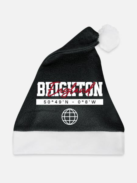 Brighton England Koordinaten Reise Souvenir - Weihnachtsmütze - Schwarz/Weiß - Vorne