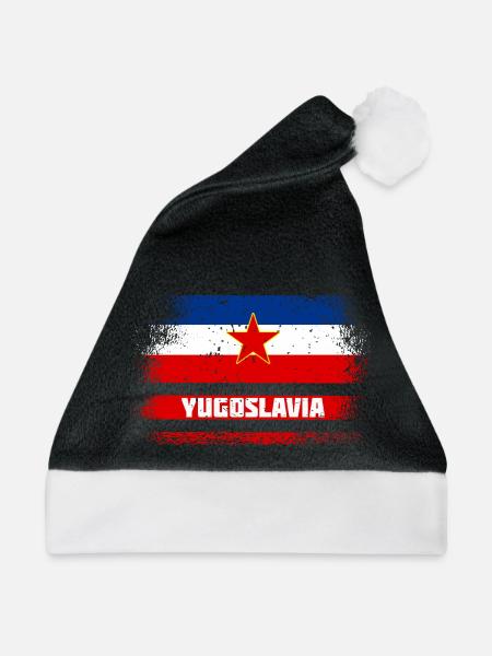 Jugoslawien Vintage Flaggen - Weihnachtsmütze - Schwarz/Weiß - Vorne